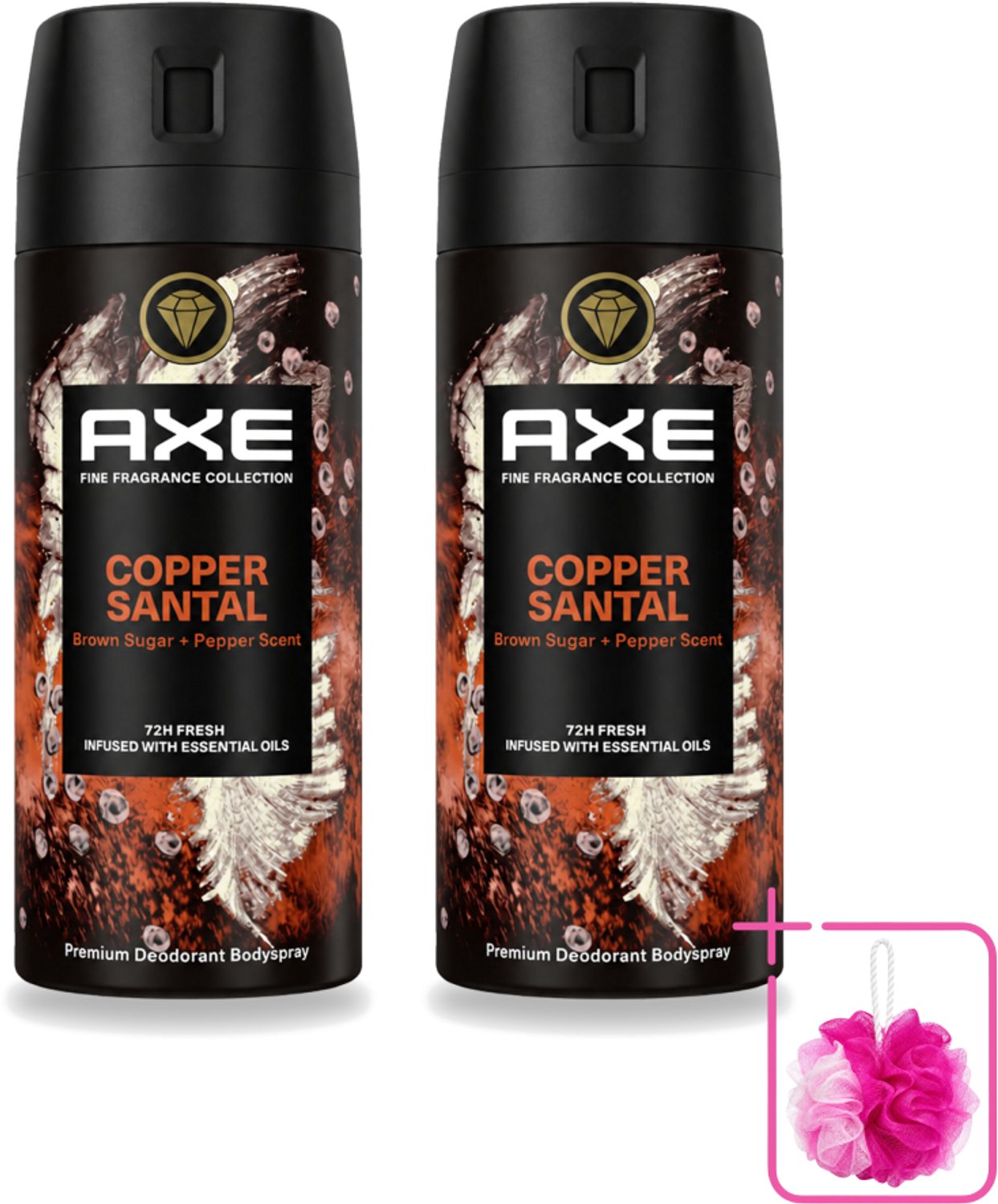2 x AXE - Deodorant Spray - Copper Santal - Premium Geur - Warme Houtnoten - 150 m - Bulkverpakking - Deodorant spray - Douchemop - Geur