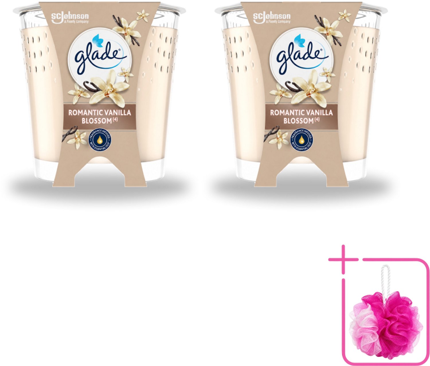 2 x Glade - Geurkaars Romantic Vanillebloesem - 100% Raapzaadwas & Vegan - 112 g - Bulkverpakking - Romantische kaars - Douchemop - Geurkaars