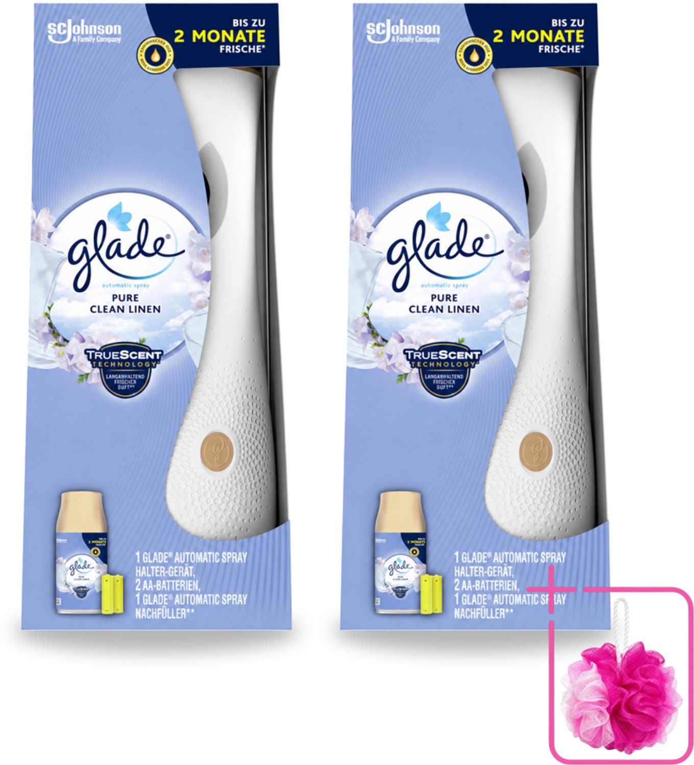 2 x Glade - Startset Automatische Spray - Pure Clean Linen - 269 ml - Bulkverpakking - Geur versgewassen linnengoed - Douchemop - Geur Pure Clean Linen