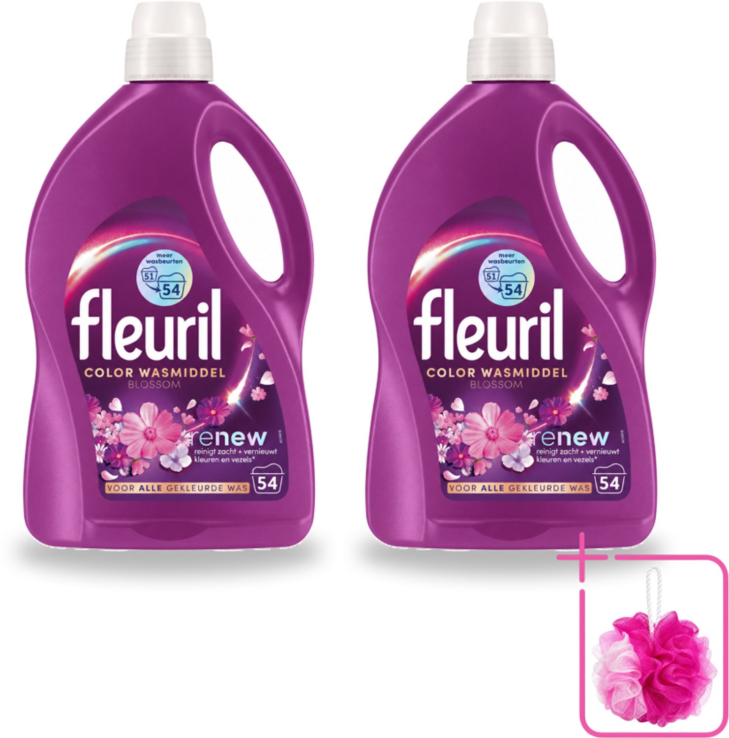 2 x Fleuril - Wasmiddel - Color Blossom Vloeibaar Wasmiddel - Kleurbehoud & Bloemige Geur - 54 wasbeurten - Bulkverpakking - Kleurbehoud - Douchemop - Wasmiddel voor gekleurde kleding