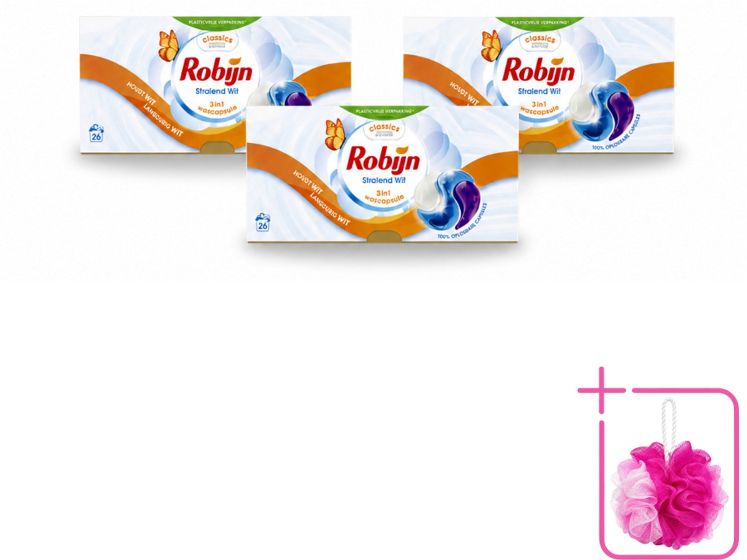 3 x Robijn – 3-in-1 Wascapsules – Stralend Wit - 26 Capsules - Bulkverpakking - Wascapsules - Douchemop - Witte was