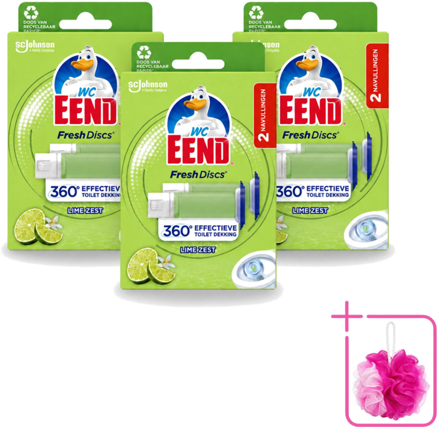 3 x WC Eend – Fresh Discs – Duo Navulling – Lime Zest – 72 ml - Bulkverpakking - Toilet reinigen - Douchemop - Toilet hygiëne
