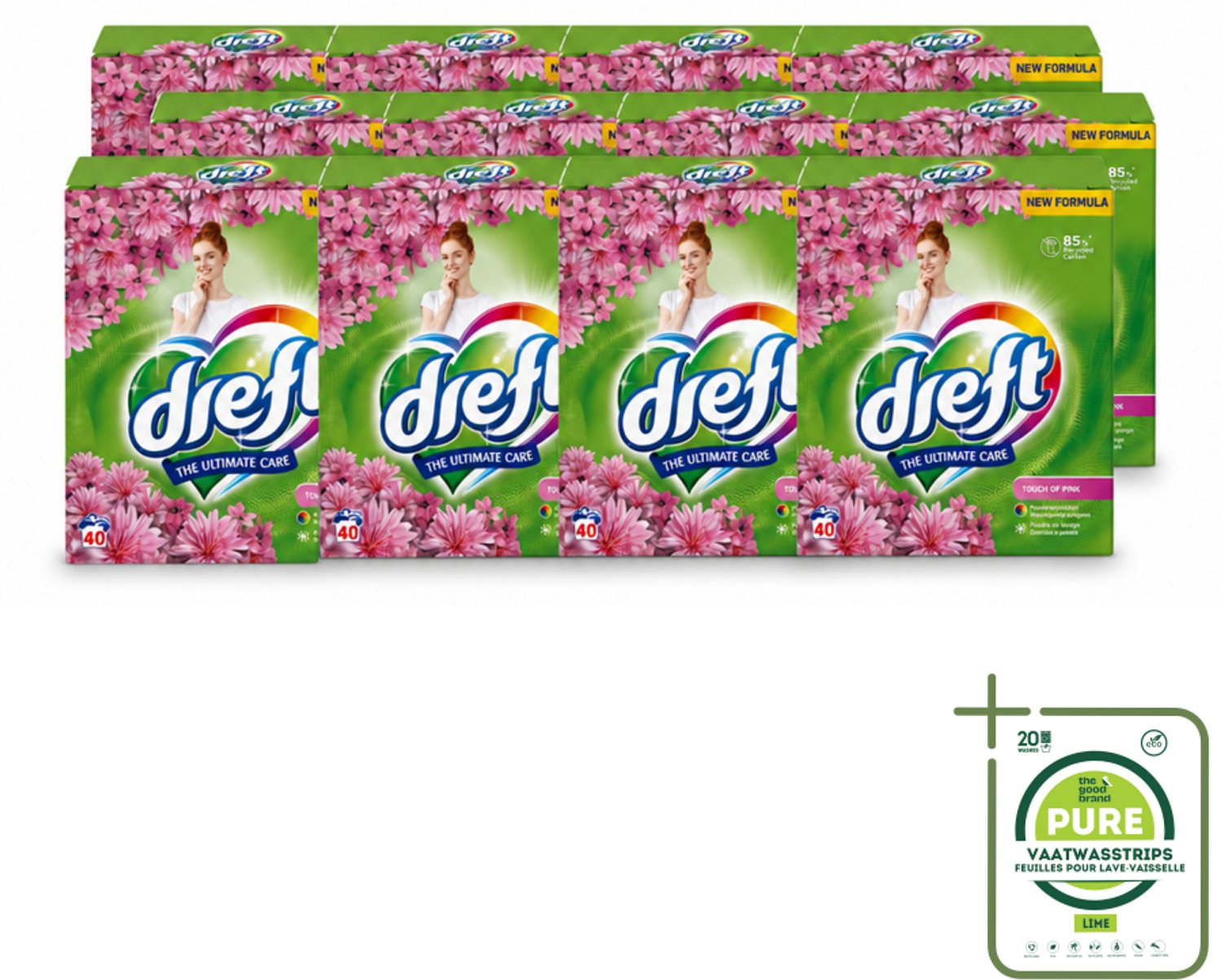 12 x Dreft – Touch Pink – Poeder Wasmiddel – 2,6 kg – 40 wasbeurten - Grootverpakking - Vaatwasstrips - Wasmiddel Poeder - Wasmiddel Voor Kleding - Frisheid Wasmiddel - Kleurbescherming Wasmiddel - Anti-kreukwerking