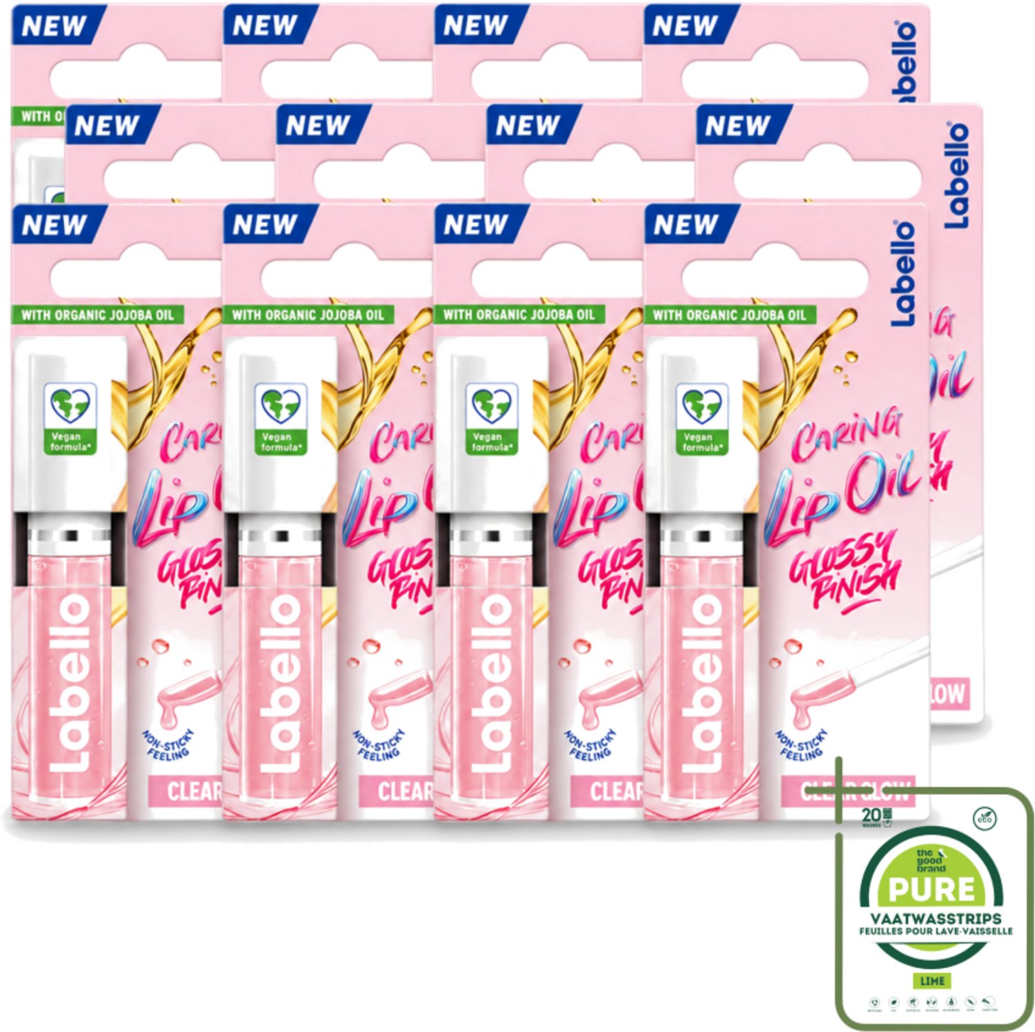 12 x Labello –Caring Lip Oil – Clear Glow – 5,5 ml - Grootverpakking - Vaatwasstrips - Lippenbalsem - Lipolie - Glans - Verzorging - Hydraatatie