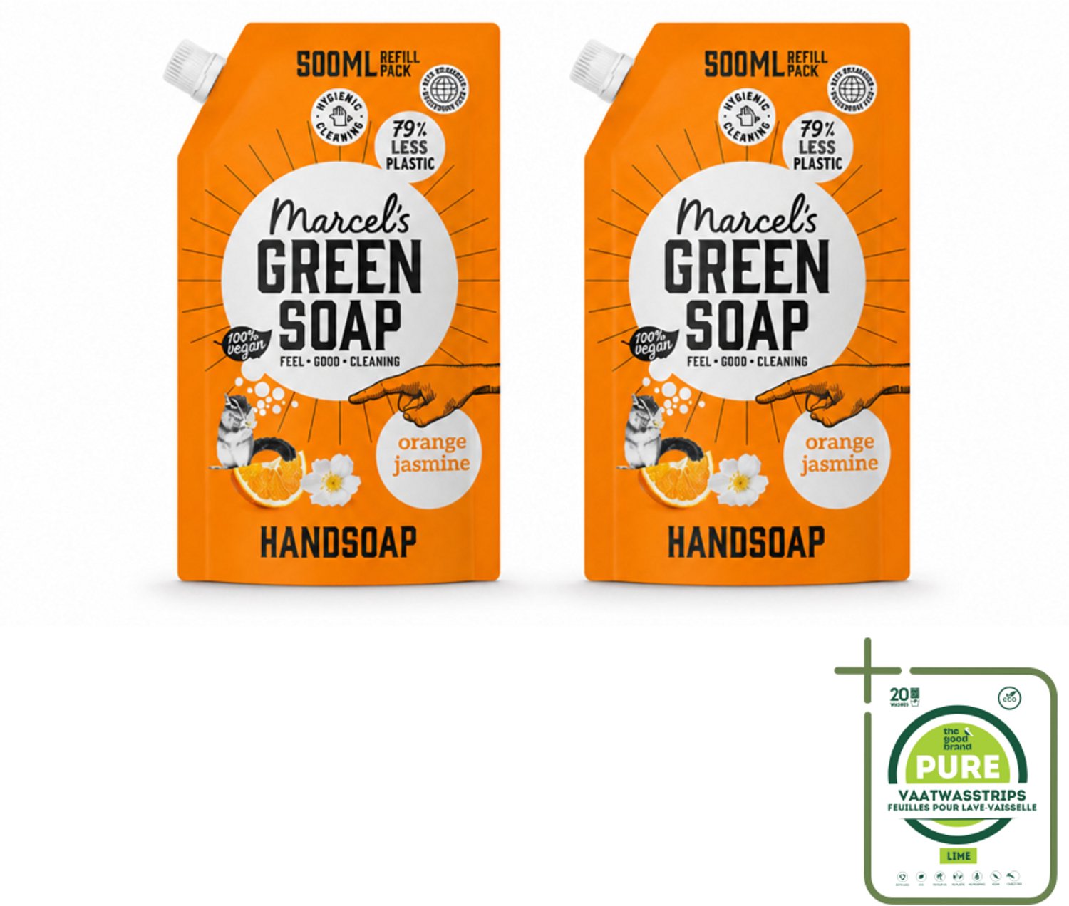 2 x Marcel’s Green Soap – Handzeep Navulling – Sinaasappel & Jasmijn – 500 ml - Grootverpakking - Vaatwasstrips - Handzeep - Sinaasappel - Jasmijn - Natuurlijke Handzeep - Biologische Handzeep