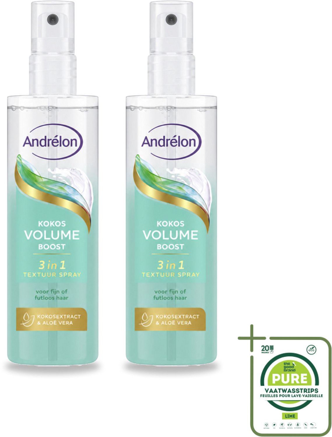 2 x Andrélon – Textuur Spray 3-in-1 – Kokos Volume Boost – 150 ml - Grootverpakking - Haar Volume - Haar Structuur - Haar Glans - Textuur Spray - Kokos Volume