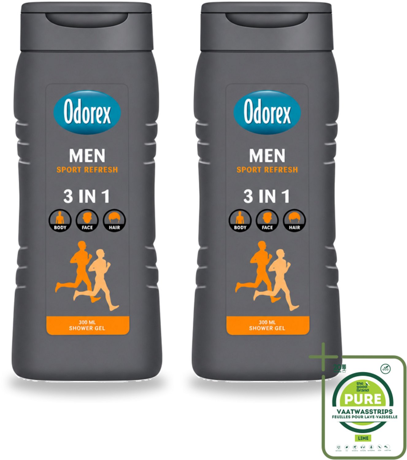 2 x Odorex – Douchegel – For Men Sport Refresh – 300 ml - Grootverpakking - Vaatwasstrips - Douchegel Voor Mannen - Sportieve Douchegel - Frisse Douchegel - Citrusgeur - Verfrissend Douchegel