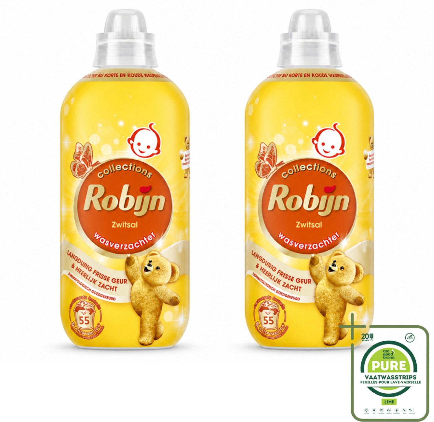 2 x Robijn – Wasverzachter – Zwitsal – 1,1 L - Grootverpakking - Vaatwasstrips - Wasverzachter - Wasgeur - Zwitsal - Vezelbescherming - Slijtagevermindering