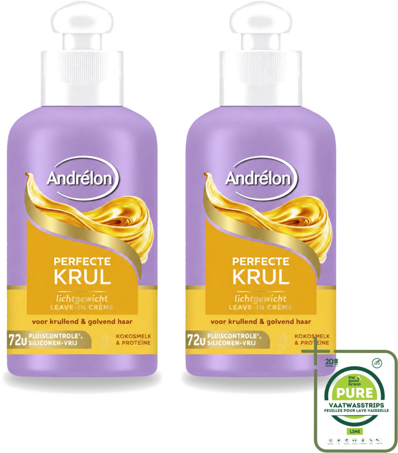 2 x Andrélon – Leave-In Crème – Perfecte Krul – 200 ml - Grootverpakking - Vaatwasstrips - Krullen Verzorgen - Krullen Definiëren - Krullen Pluisvrij - Krullen Hyderaten - Kokosmelk Haar