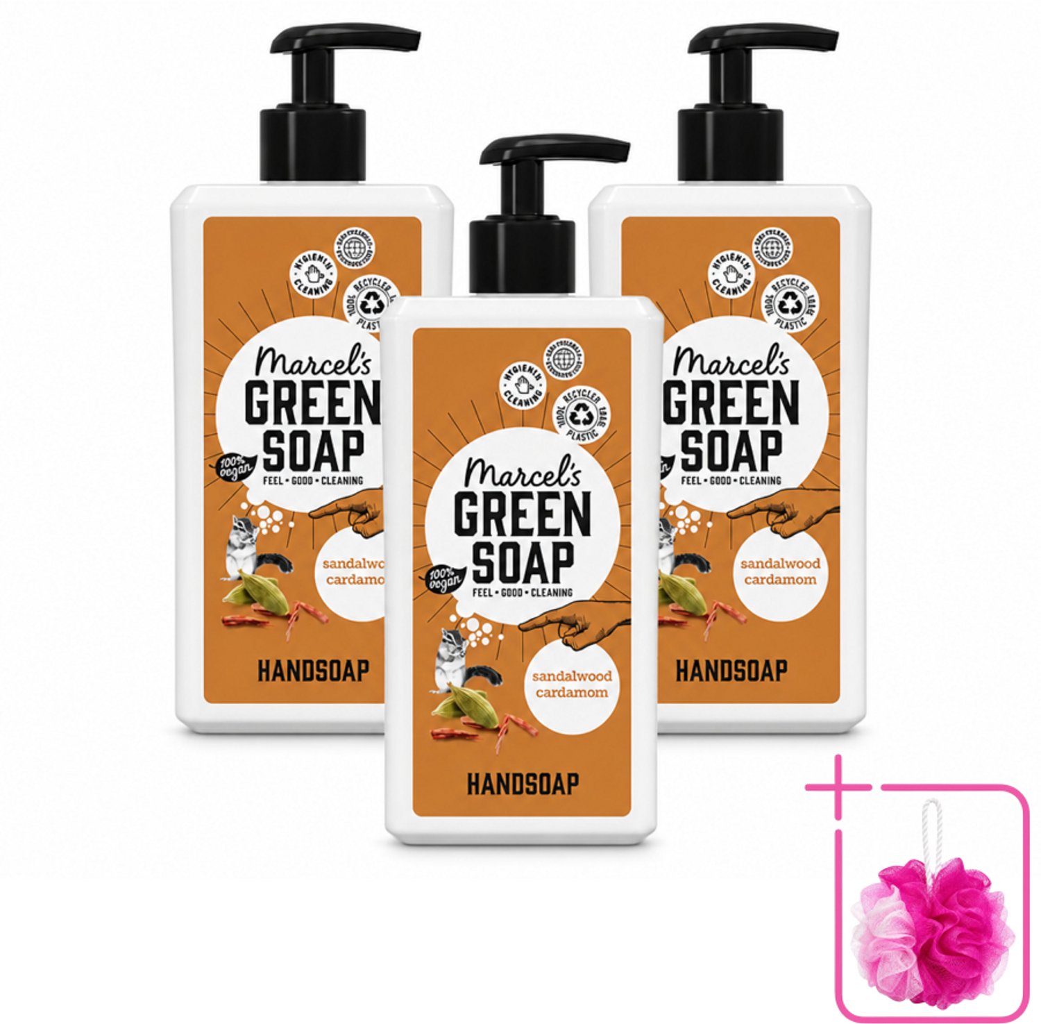 3 x Marcel's Green Soap - Handzeep - Sandelhout & Kardemom - Voor dagelijks gebruik - 500 ml - Bulkverpakking - Handzeep - Douchemop - Natuurlijke handzeep