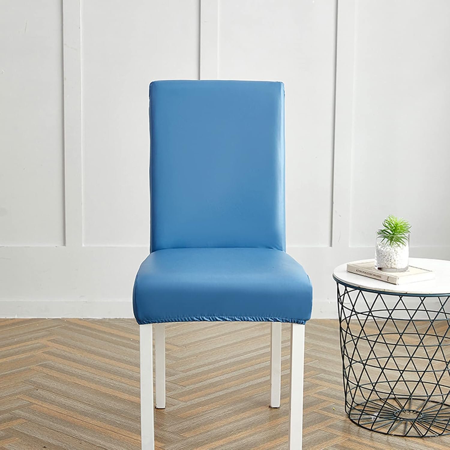 Stoelhoezen PU Lederen Oliebestendig Stoelhoezen voor Eetkamerstoelen Afneembare Stoelhoes Universele Antislip Stoelbeschermer -blauw-2 STUKS: