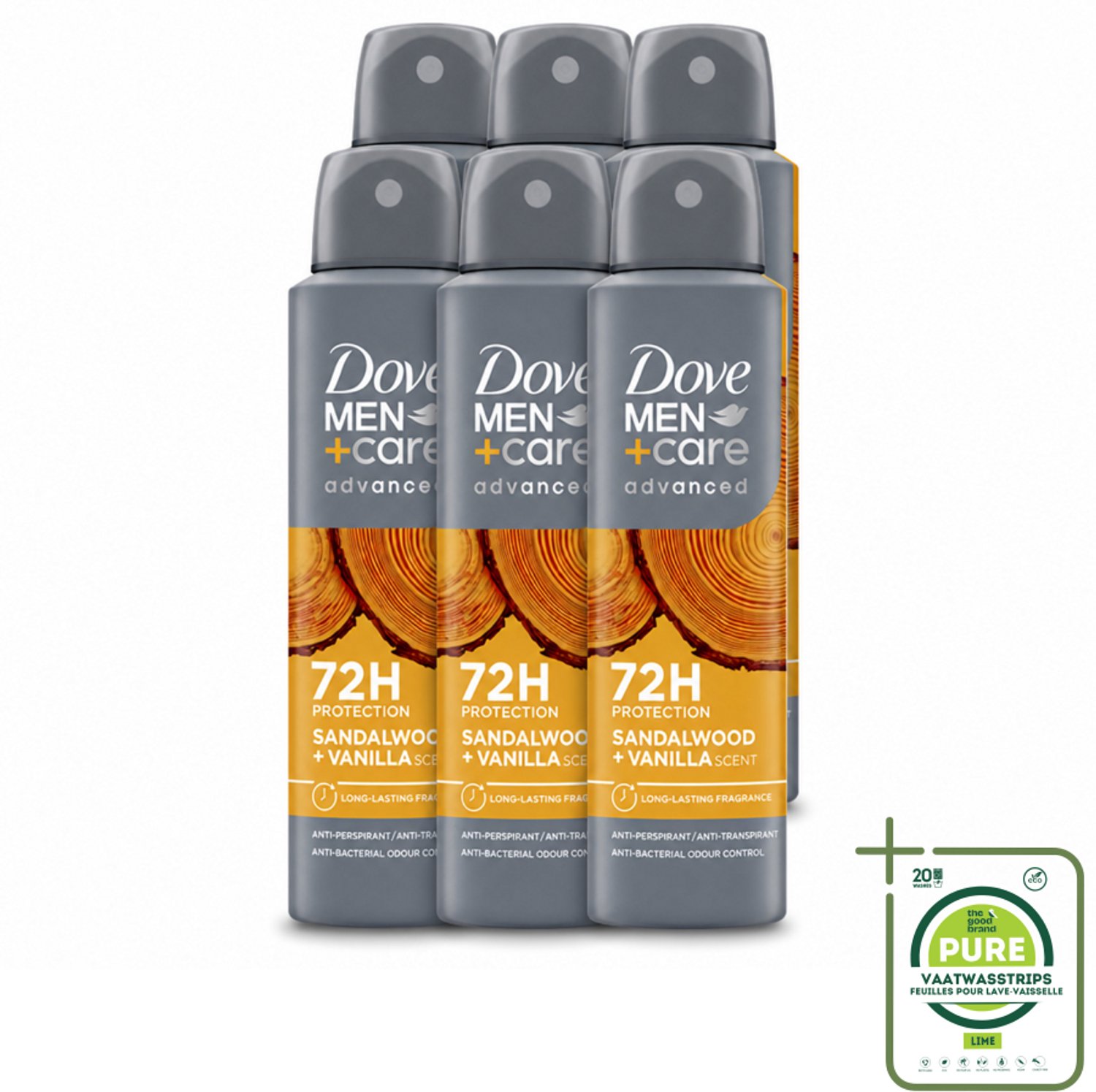 6 x Dove – Deodorant Spray – Men+Care Sandalwood & Vanilla – 150 ml - Grootverpakking - Anti-transpirant Spray - Deodorant Spray - Zweetbestrijding - Geur Van Sandelhout - Geur Van Vanille