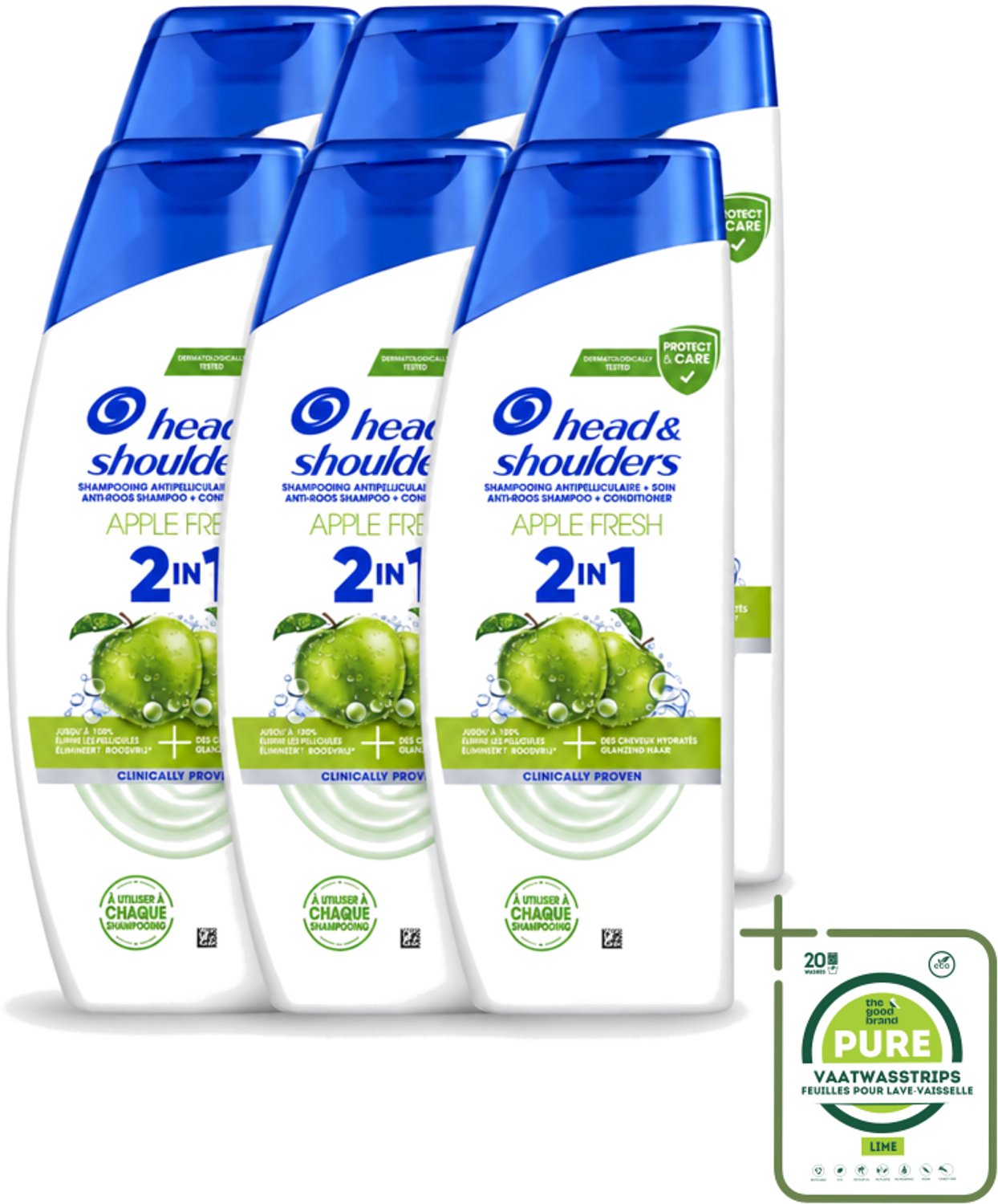 6 x Head & Shoulders – 2-in-1 – Apple Fresh – 300 ml - Grootverpakking - Vaatwasstrips - Anti-roos Shampoo - 2-in-1 Shampoo - Apple Fresh Shampoo - Shampoo Tegen Roos - Verfrissende Shampoo