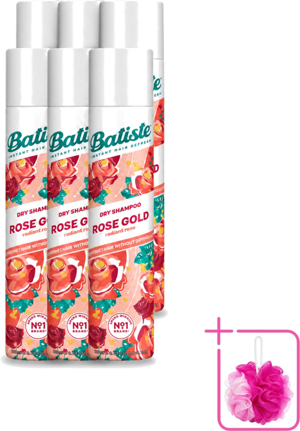 6 x Batiste - Rose Gold - Droogshampoo - Zachte Rozengeur - Verfrist en Zorgt Voor Volume - 200ml - Bulkverpakking - Droogshampoo - Douchemop - Haarverfrissing