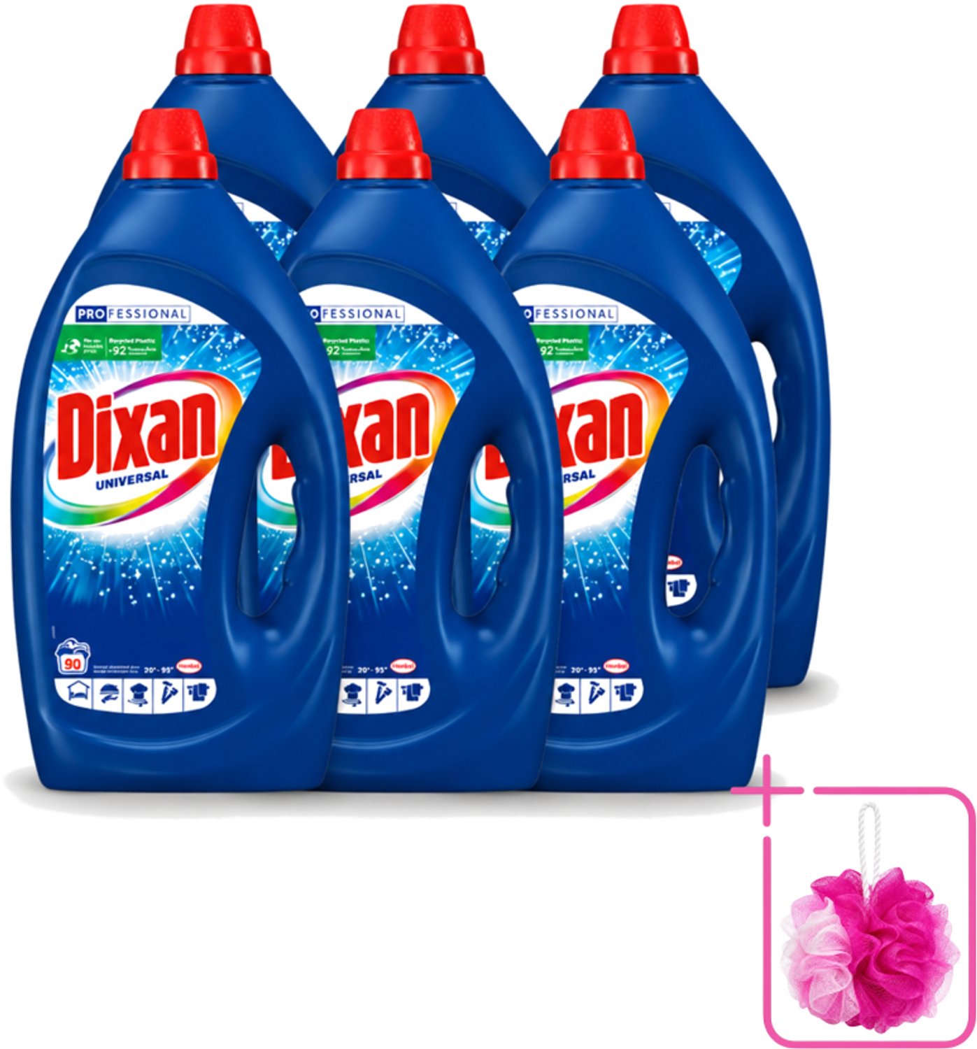 6 x Dixan - Vloeibaar wasmiddel - Alle Kleuren - 90 wasbeurten - Bulkverpakking - Wasmiddel - Douchemop - Wasgel