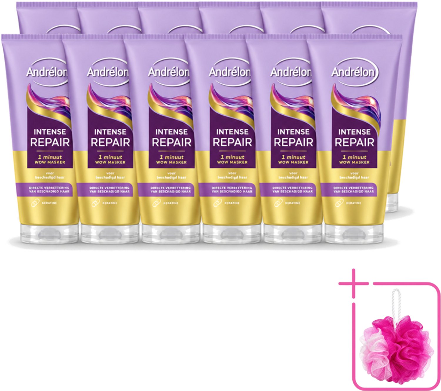 12 x Andrélon – Haarmasker WOW – Intense Repair – 180 ml - Bulkverpakking - Haarkleur - Douchemop - Haarschade