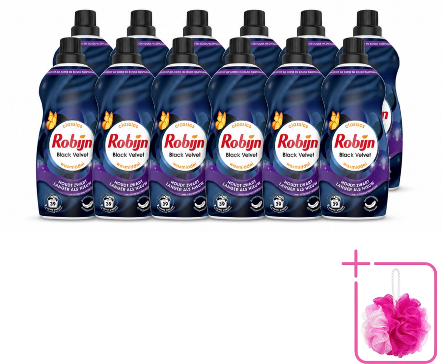 12 x Robijn – Vloeibaar Wasmiddel – Klein & Krachtig Black Velvet – 1,19 L - Bulkverpakking - Zwarte was - Douchemop - Donker was