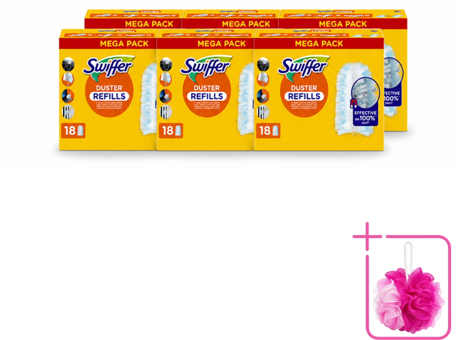 6 x Swiffer - Duster – Voor Stofwisser – 18 navullingen - Bulkverpakking - Stofduster navullingen - Douchemop - Stof opvangen