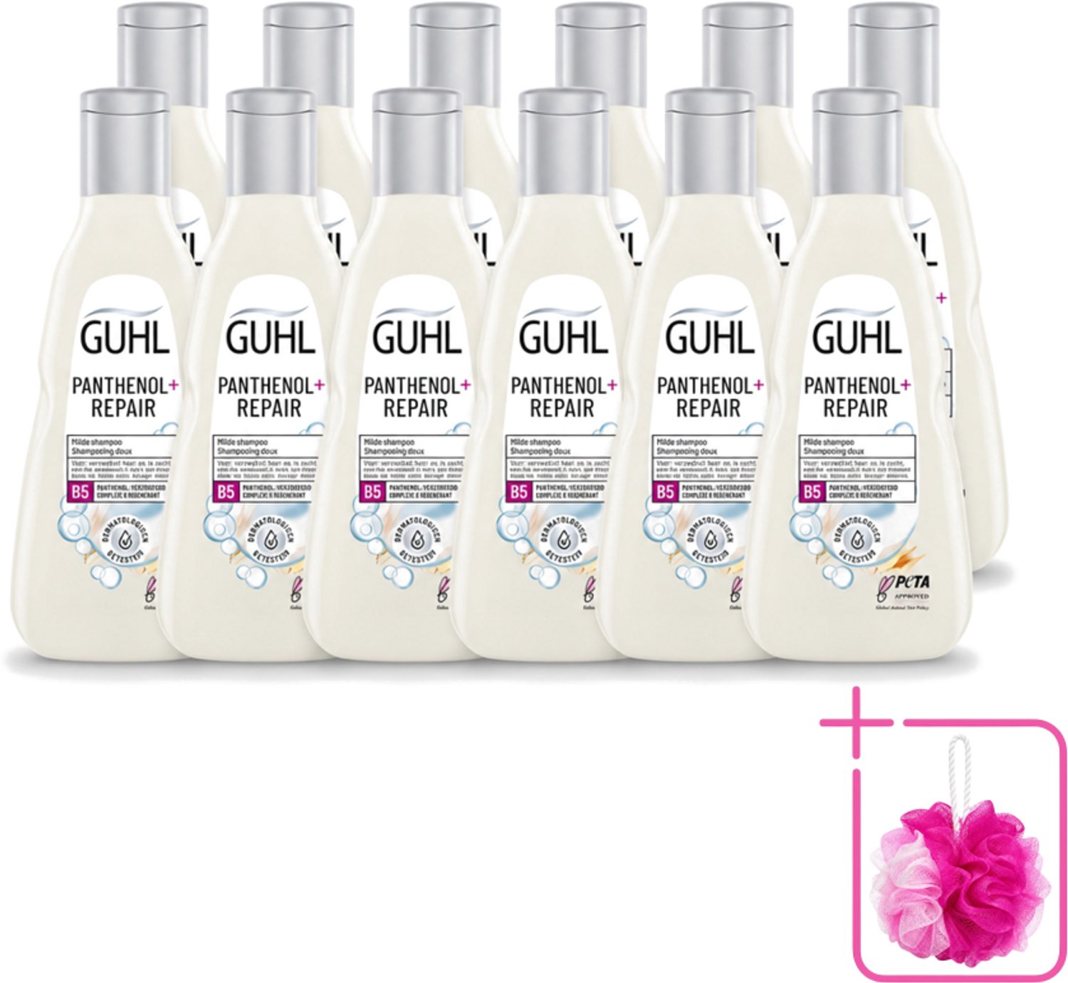 12 x Guhl – Shampoo – Panthenol+ Repair – 250 ml - Bulkverpakking - Hydratatie haar - Douchemop - Herstel shampoo