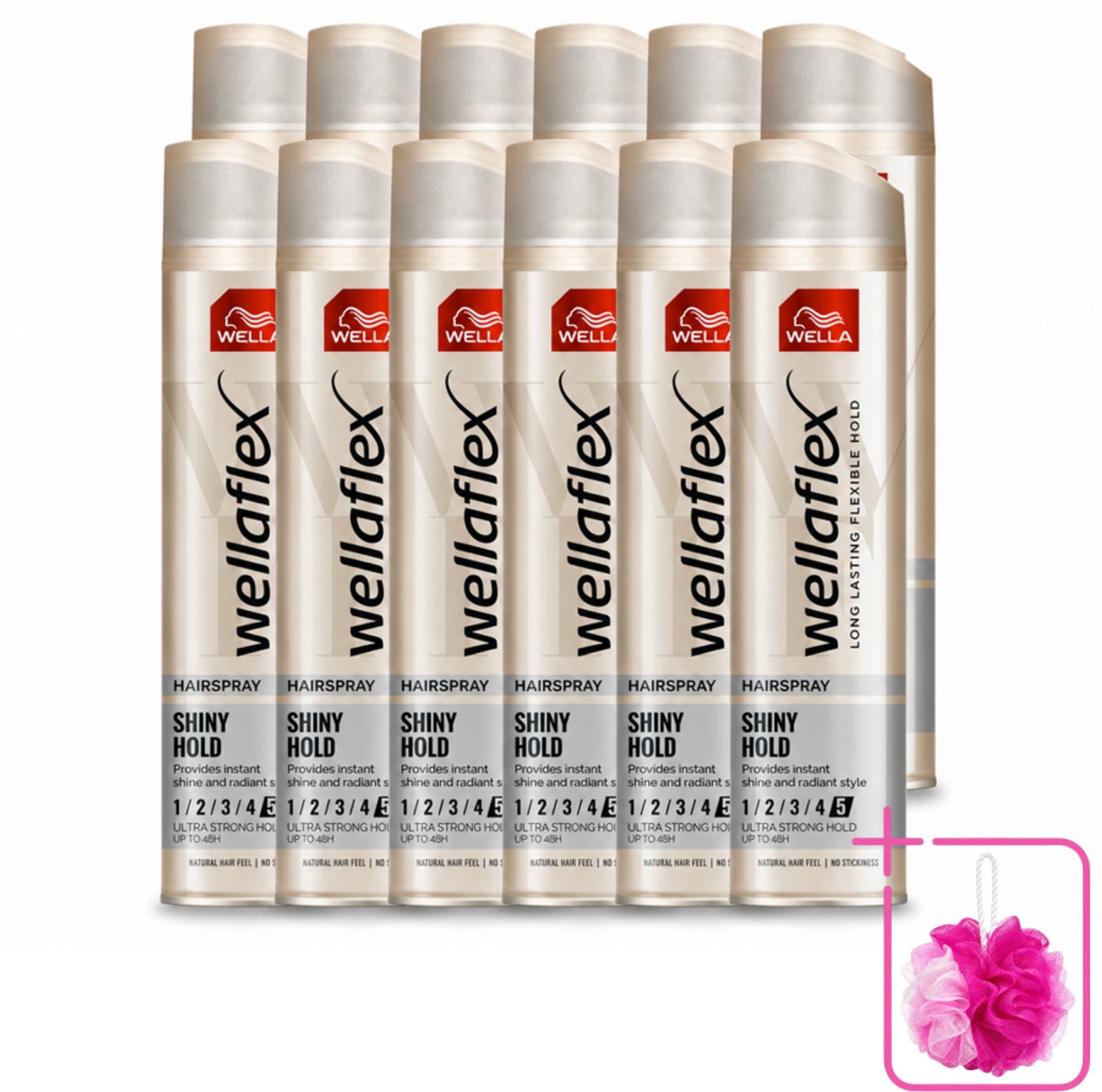 12 x Wella – Flex Shine Ultra Strong – Haarspray – 250 ml - Bulkverpakking - Haarspray - Douchemop - Glans
