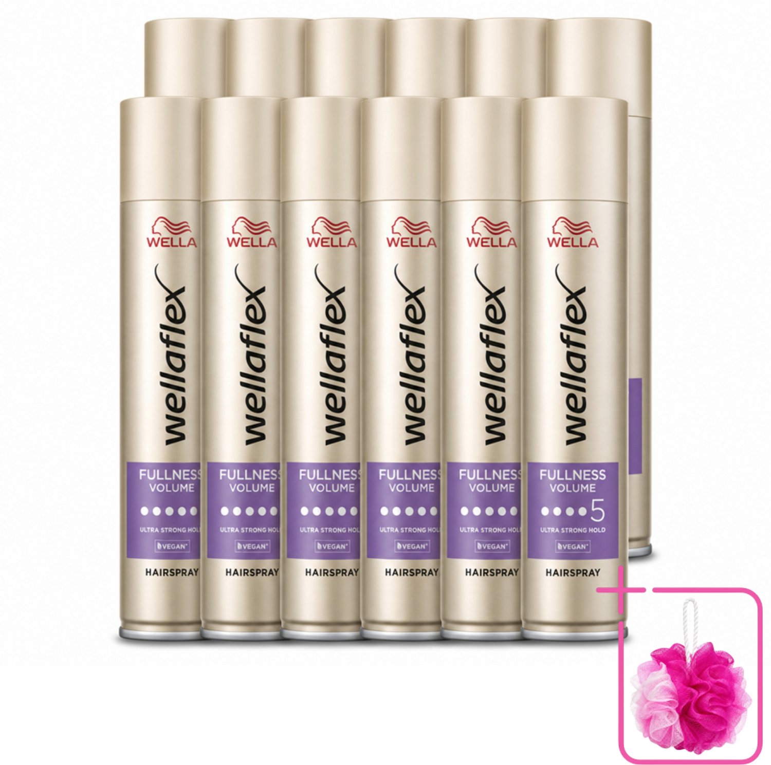 12 x Wella – Flex Fullness Volume Ultra Strong – Haarspray – 250 ml - Bulkverpakking - Haarspray - Douchemop - Volume
