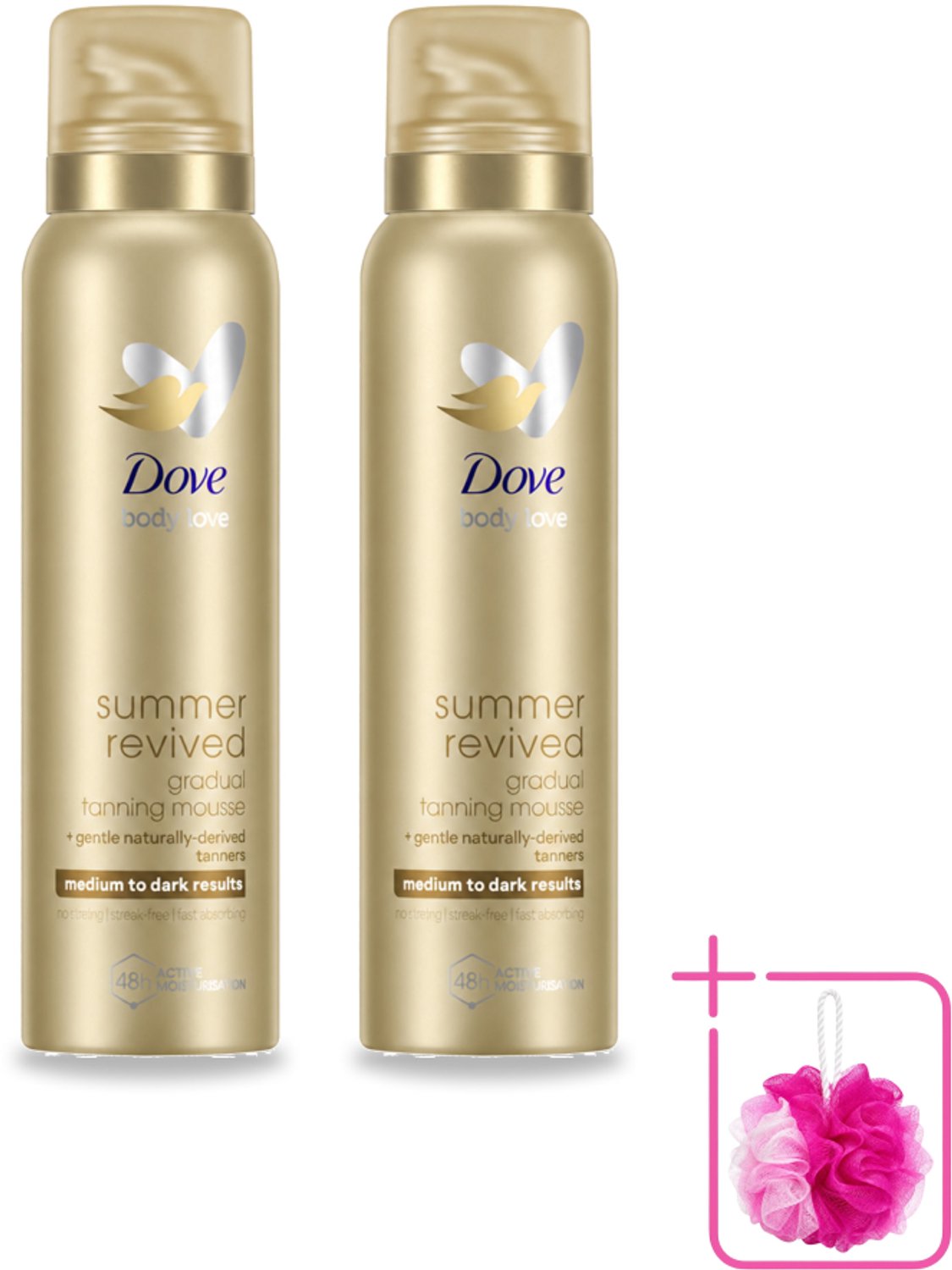 2 x Dove – Bodymousse – Summer Revived Medium-Dark – 150 ml - Bulkverpakking - Zelfbruinende bodymousse - Douchemop - Natuurlijke teint