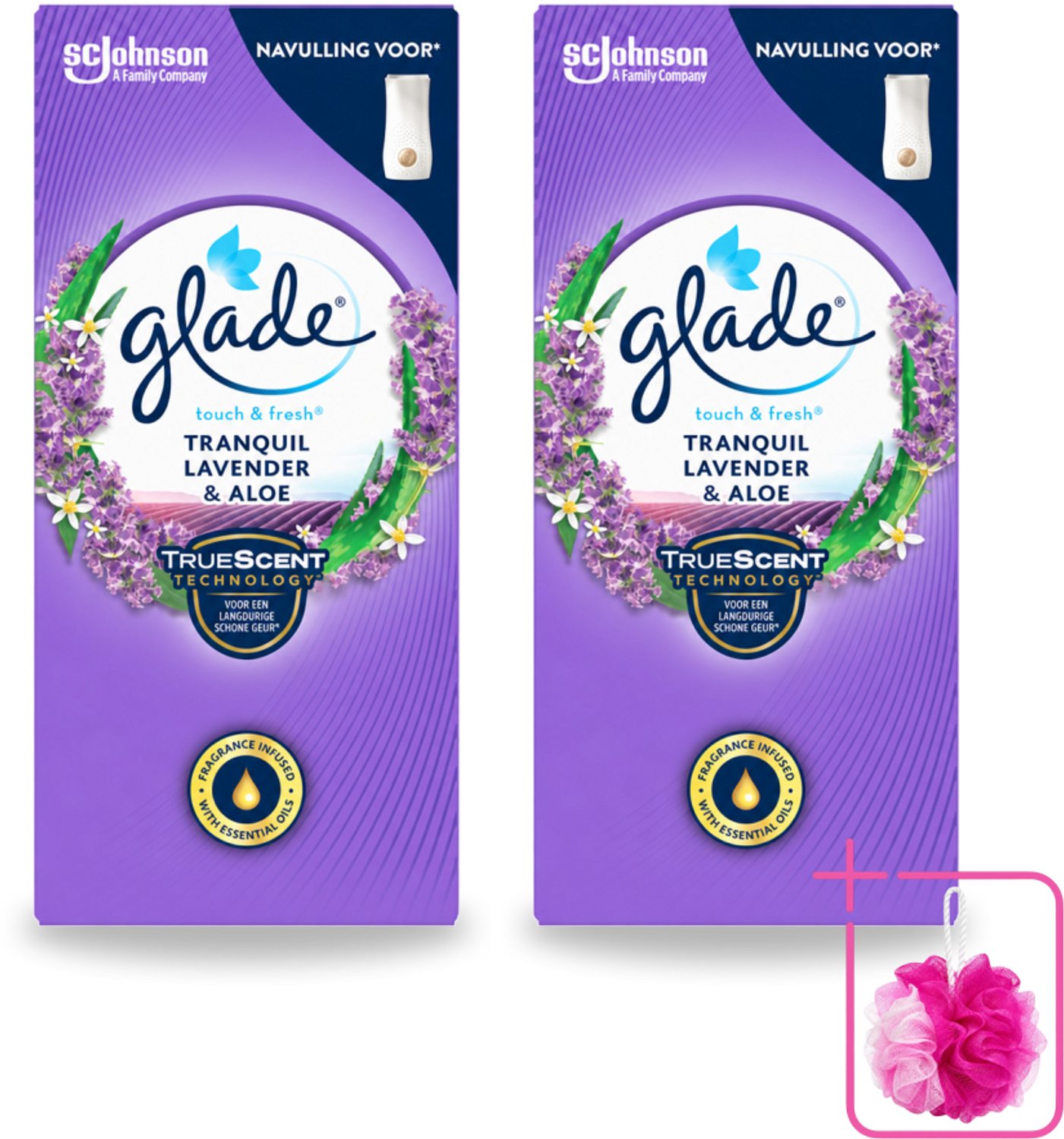 2 x Glade – Touch & Fresh Navulling – Tranquil Lavender & Aloe – 10 ml - Bulkverpakking - Lavendel en aloë luchtverfrisser - Douchemop - Compacte geurboost