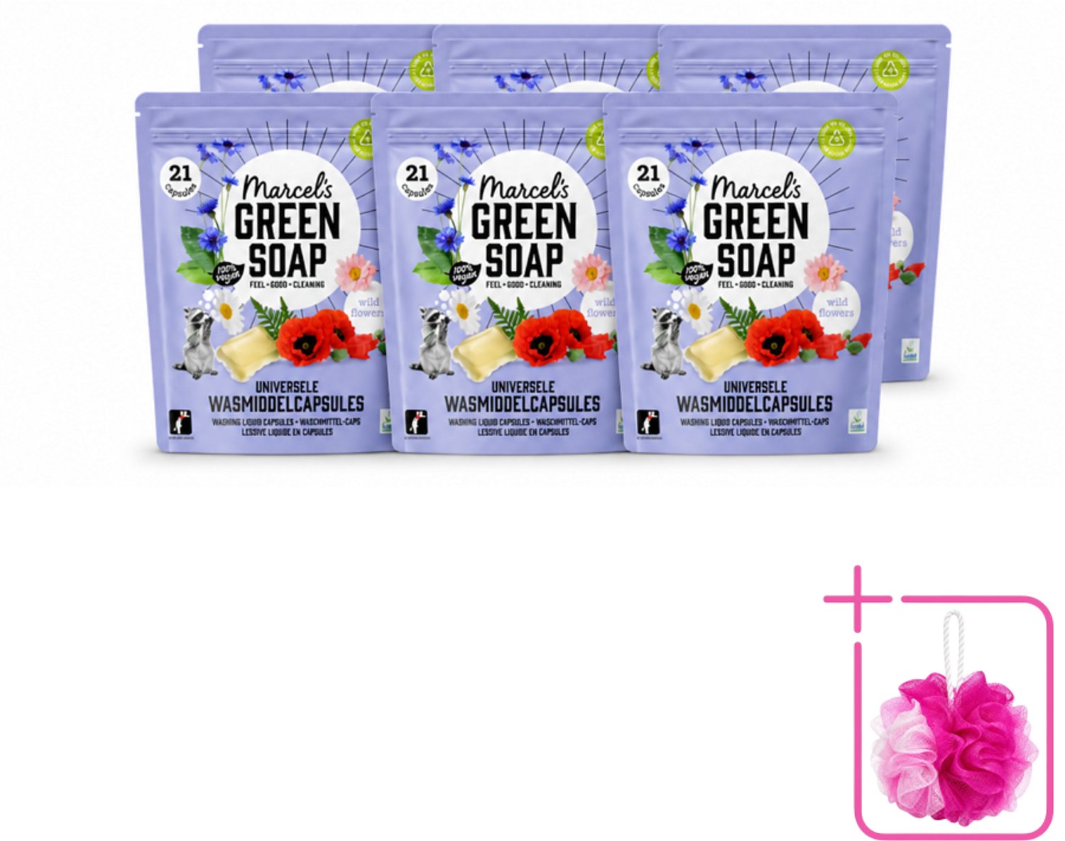 6 x Marcel's Green Soap - Wascapsules - Wilde Bloemen - Gemak in één dosis - 21 Capsules - Bulkverpakking - Wascapsules - Douchemop - Wasgoed reinigen