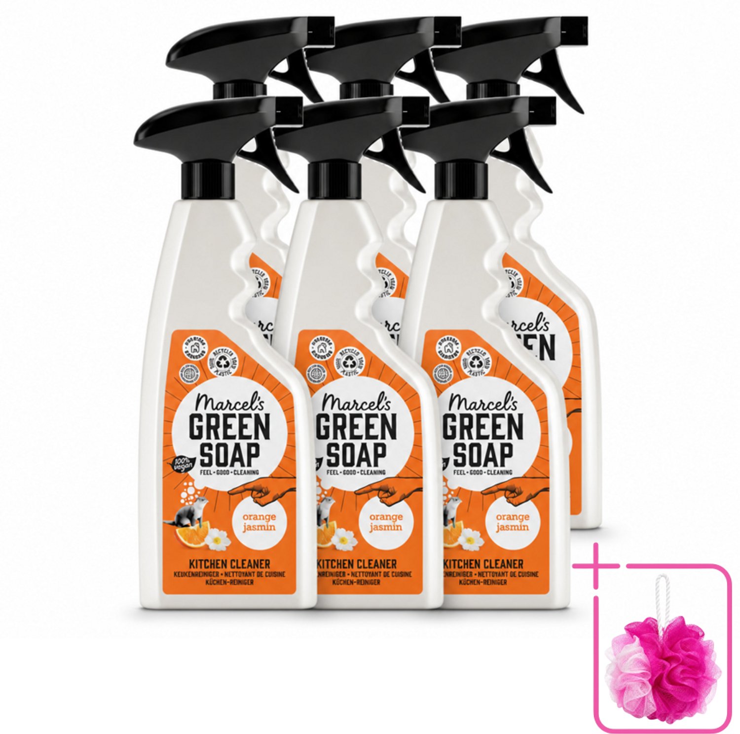 6 x Marcel's Green Soap - Keukenreiniger - Sinaasappel & Jasmijn - Tegen vet & vuil - 500 ml - Bulkverpakking - Keukenreiniger - Douchemop - Vet verwijderen