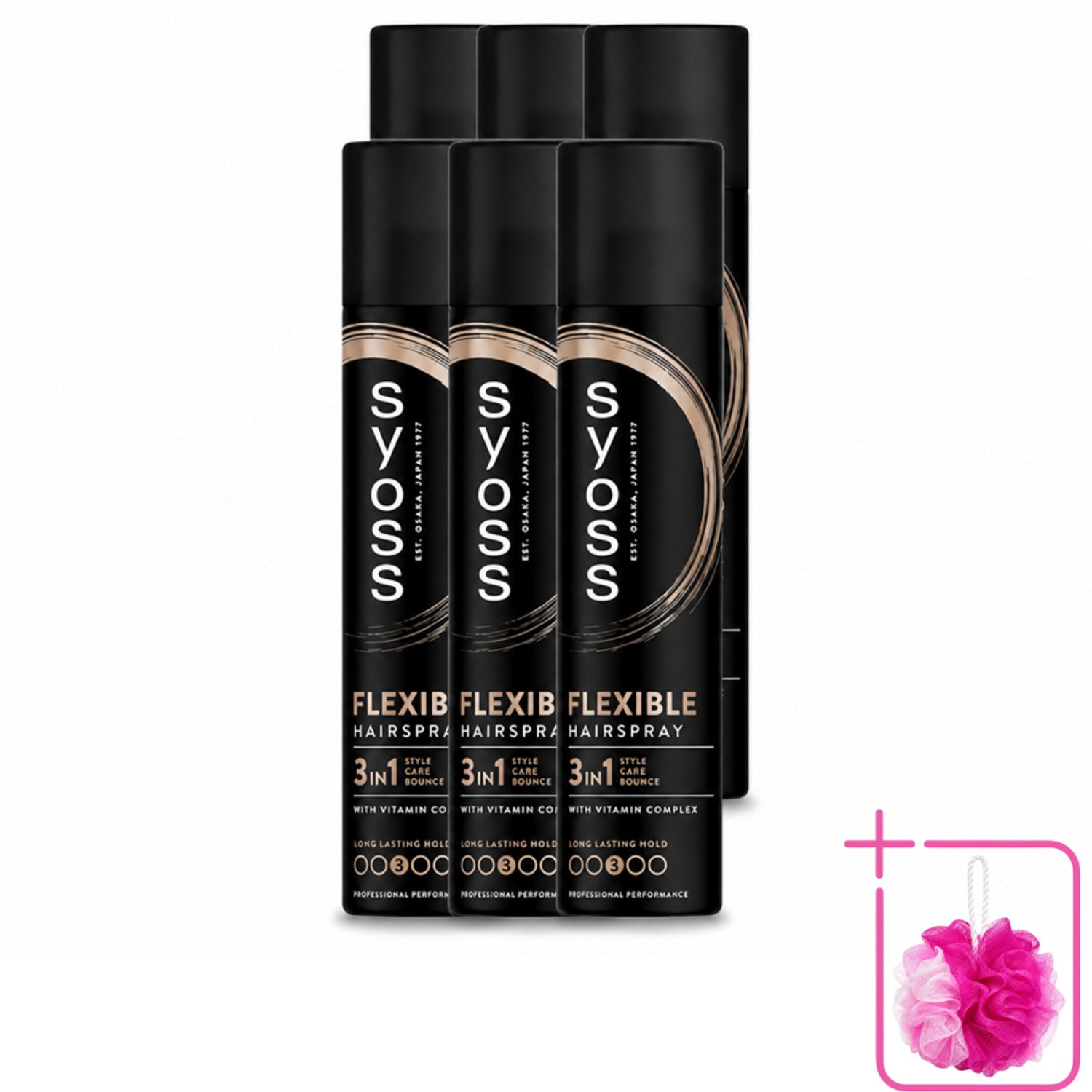 6 x Syoss - Hold & Flex - Haarspray - Flexibele Fixatie - 300 ml - Bulkverpakking - Haarspray - Douchemop - Flexibele fixatie