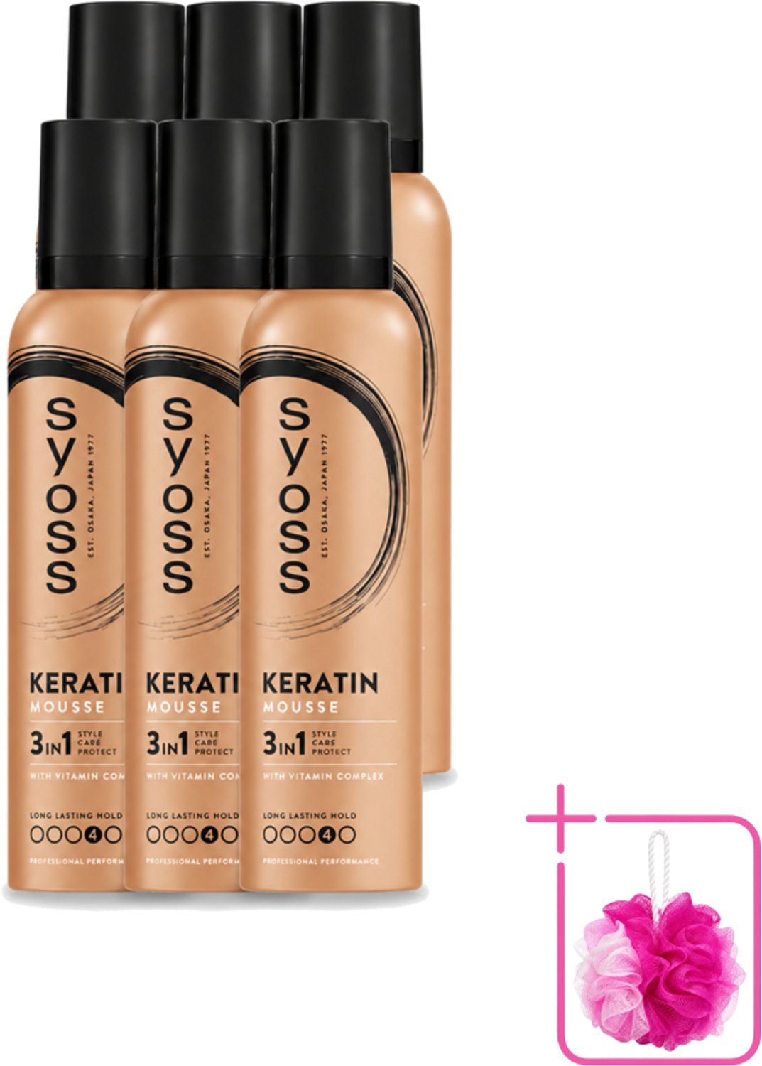 6 x Syoss - Keratin - Haarmousse - Versterkt Haarvezels - 250 ml - Bulkverpakking - Haarmousse - Douchemop - Keratine