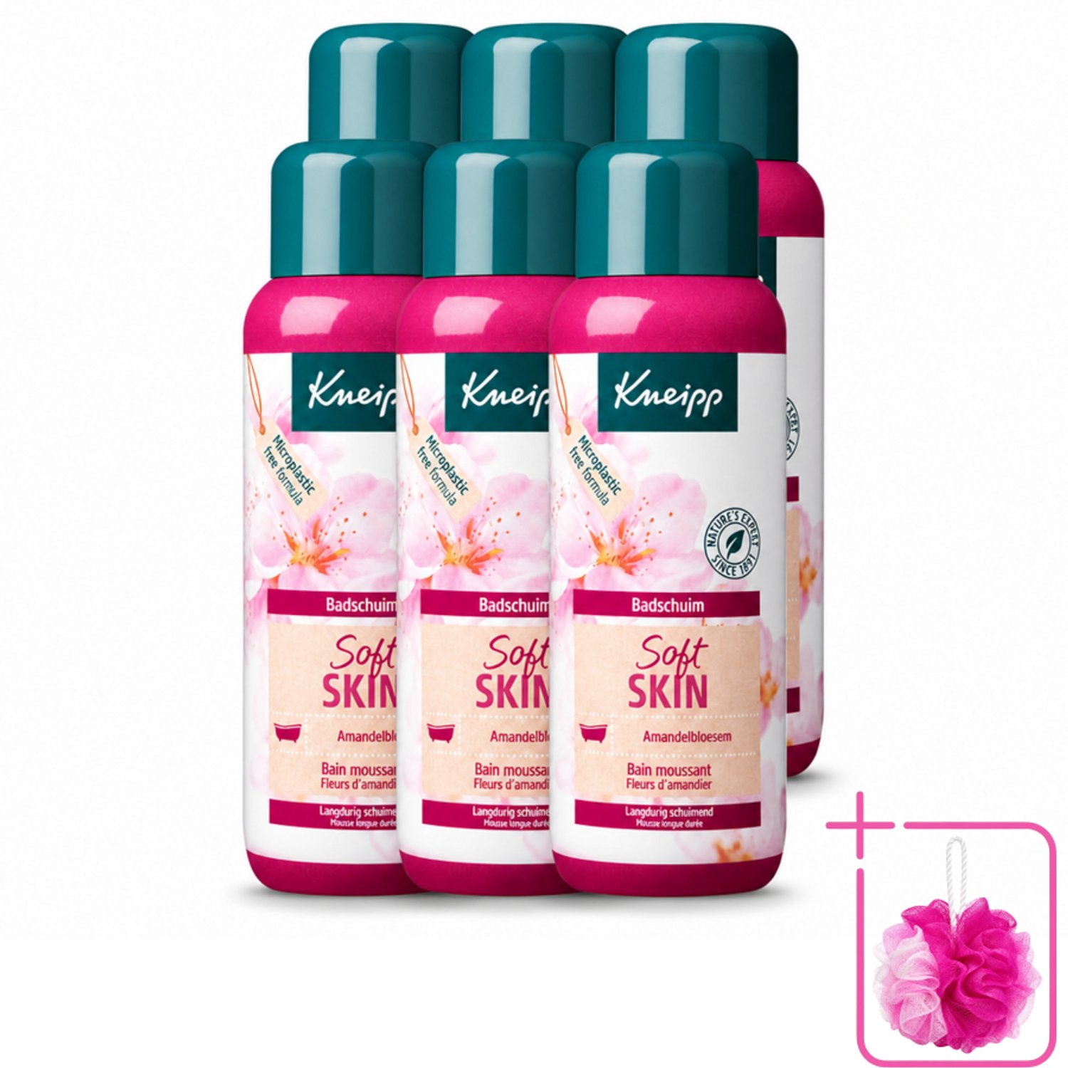 6 x Kneipp - Badschuim - Amandelbloesem - Voor droge en gevoelige huid - 400 ml - Bulkverpakking - Badshuid - Douchemop - Droge huid
