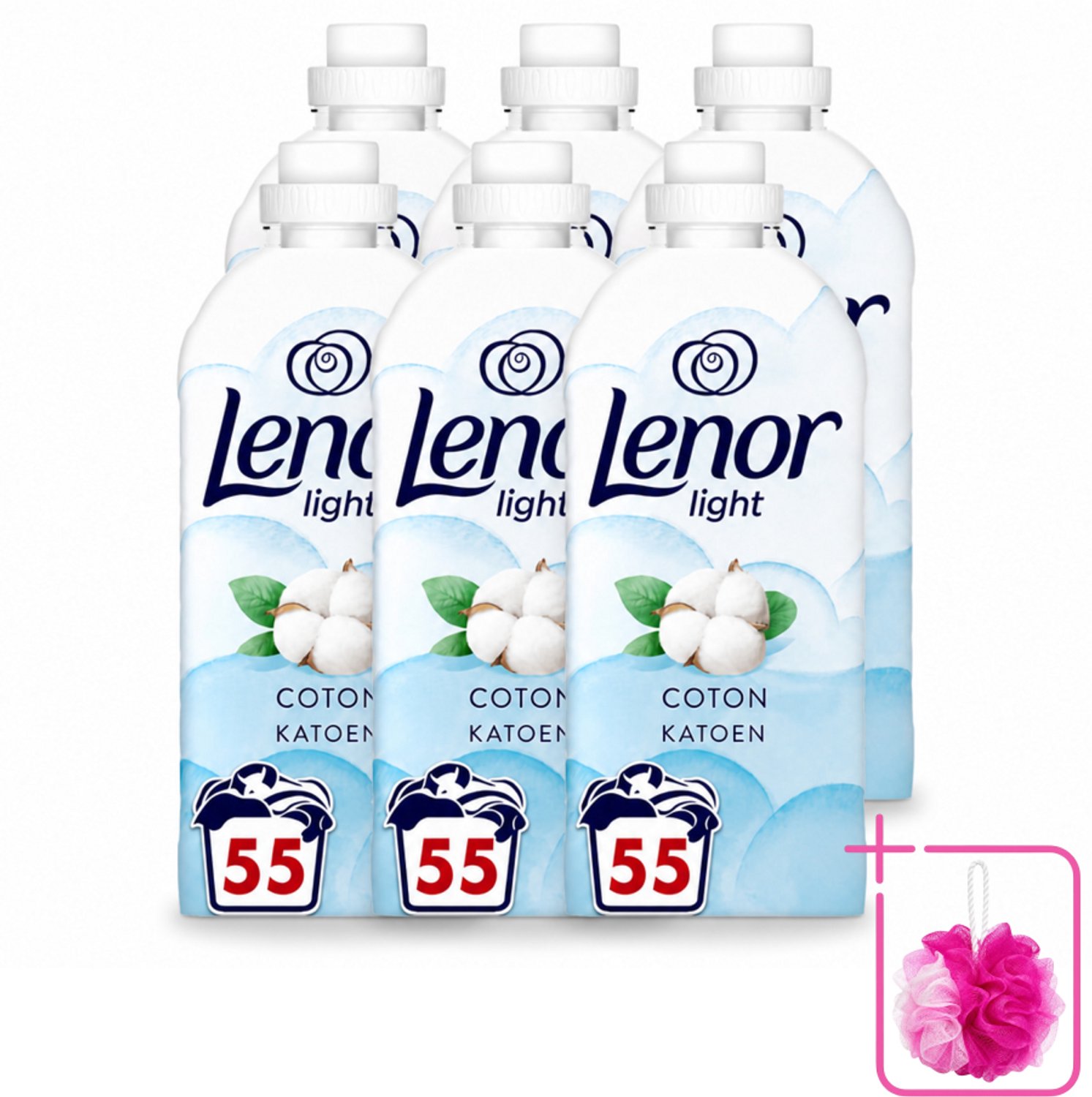 6 x Lenor Light - Wasverzachter - Katoen - Fris & Zacht - 55 Wasbeurten - Bulkverpakking - Wasverzachter katoen - Douchemop - Wasverzachter fris