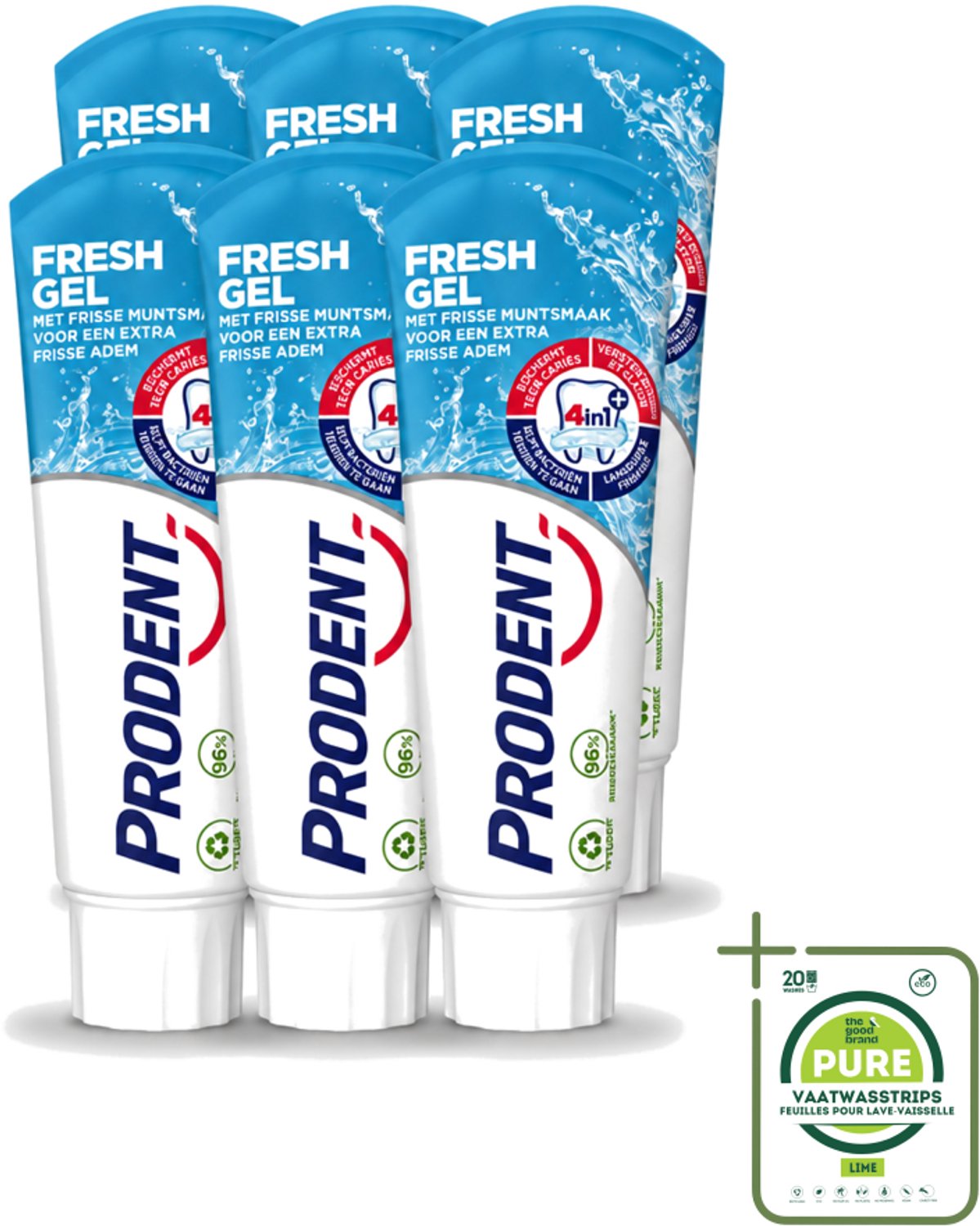 6 x Prodent – Tandpasta – Fresh Gel – 75 ml - Grootverpakking - Vaatwasstrips - Frisse Mond - Anti-cariës - Tandplak - Tanderosie - Glazuur Bescherming