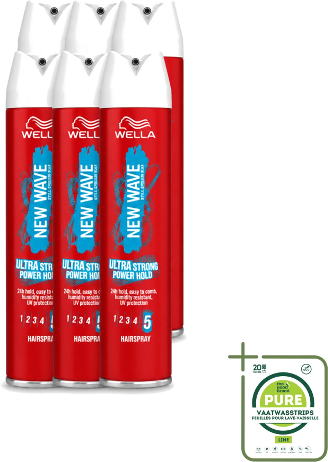 6 x Wella – New Wave Rock’n Hold Ultra Strong – Haarspray – 250 ml - Grootverpakking - Vaatwasstrips - Haarspray - Stevigheid - UV Bescherming - Vochtbestendig - Langdurige Fixatie