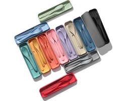 Happybase Reisbestekset, 12 sets herbruikbare bestekset met koffer, reisvork, mes, lepel, draagbaar, campingbestek voor kamperen, picknick, werk, scho