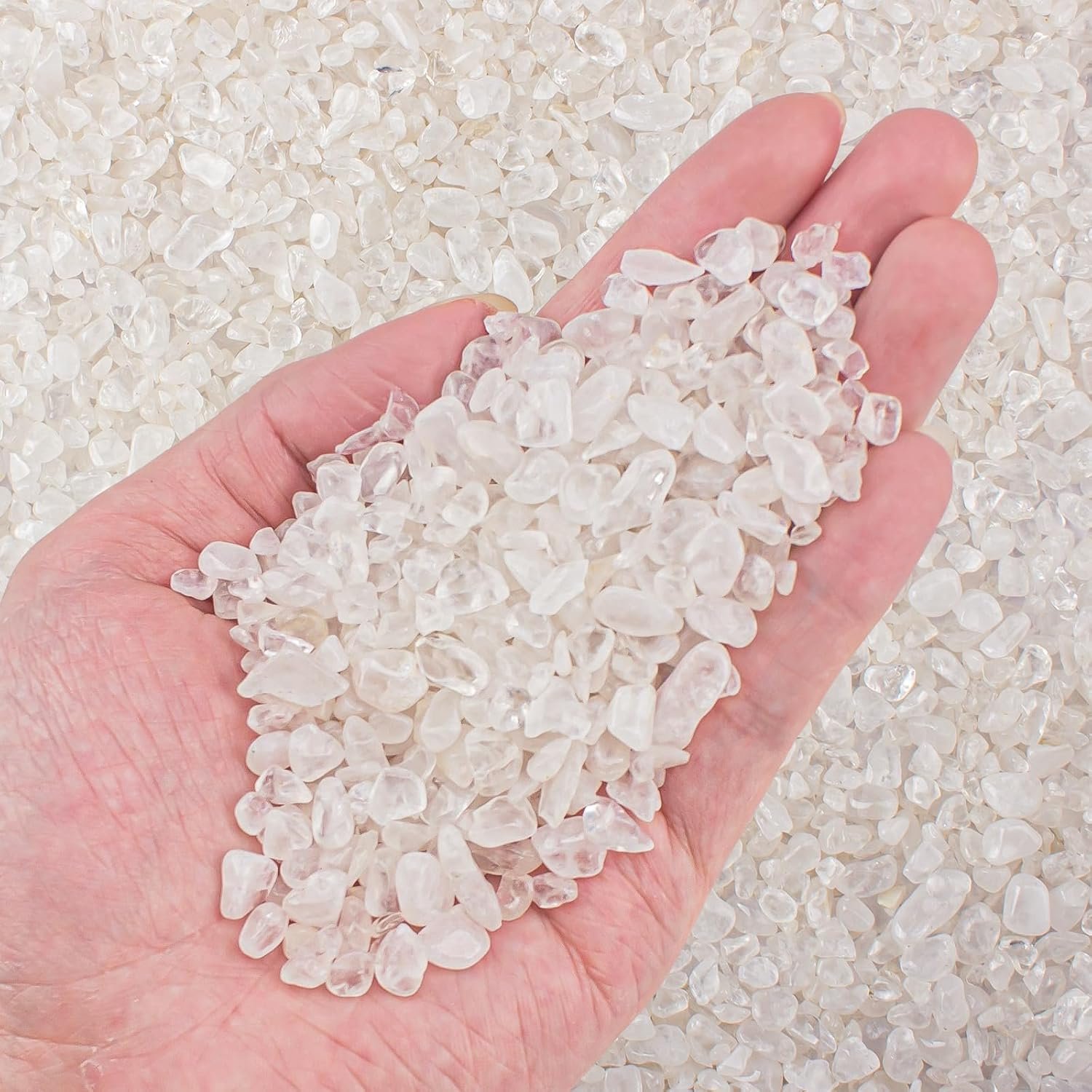 0,4 kg heldere kwartskristalchips natuurlijke getrommelde helende kristalchips bulk gemalen stenen, Betta aquarium grind rotsen heldere mini-kiezelstenen voor aquarium, vaasvullers, vetplanten decor