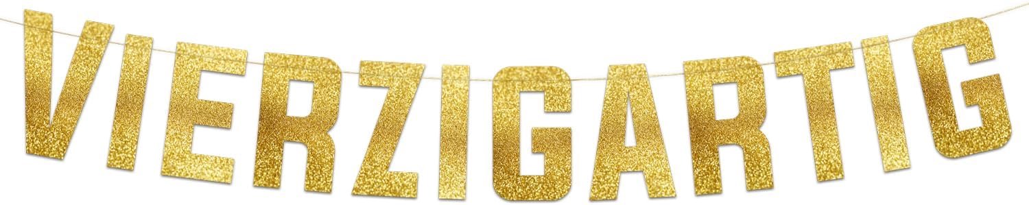 Pre-Strung Vierzigartig Gold Glitter Banner - Funny 40th Birthday and Anniversary Decorations for Men and Women - Party Supplies, Bunting Gifts and Wall Decorations (German Language)