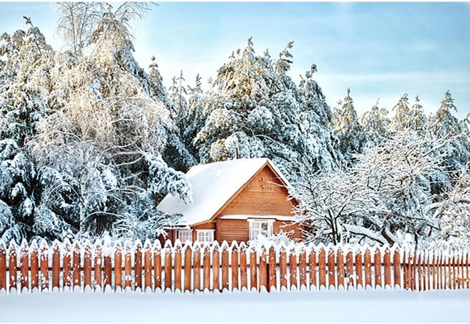 6x4ft Winter Landschap Polyester Achtergrond Bos Houten Huis Achtergronden Nieuwjaar Vakantie Fotografie Achtergrond voor Familie Kerstfeest Decor Volwassenen Portret Fotocabine Rekwisieten