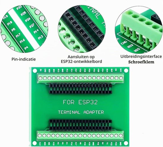 2 STUKS ESP32 Breakout Board 38-PIN (2,55 cm pitch) - Terminal Adapter GPIO 1 naar 2 Uitbreidingsscherm, brede versie Compatibel met ESP-WROOM-32 / NodeMCU-32S Development Board — afbeelding 4