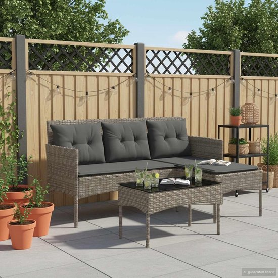 poly rattan moderne L vorm tuinbank set grijs — afbeelding 2