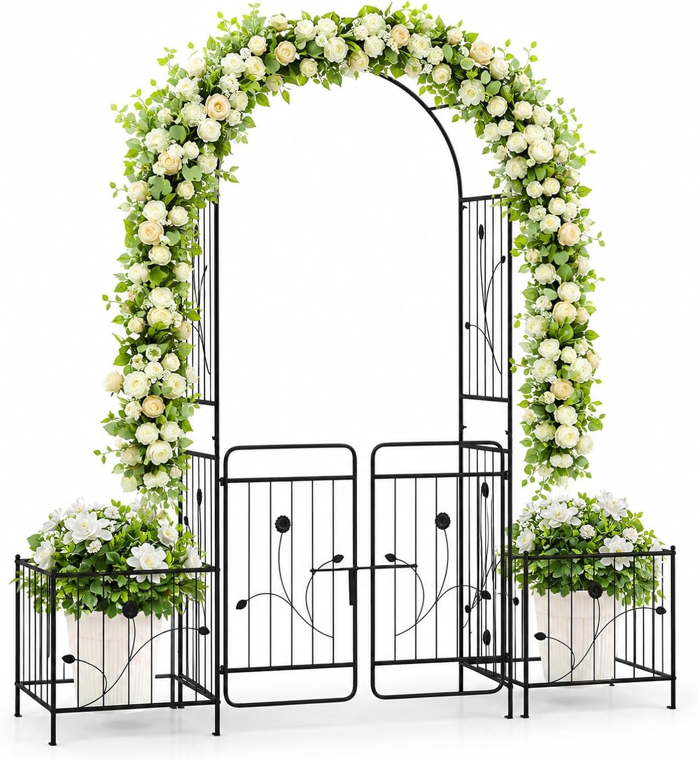 Rozenboog met poort van metaal, klimhulp voor klimplanten, zwart
