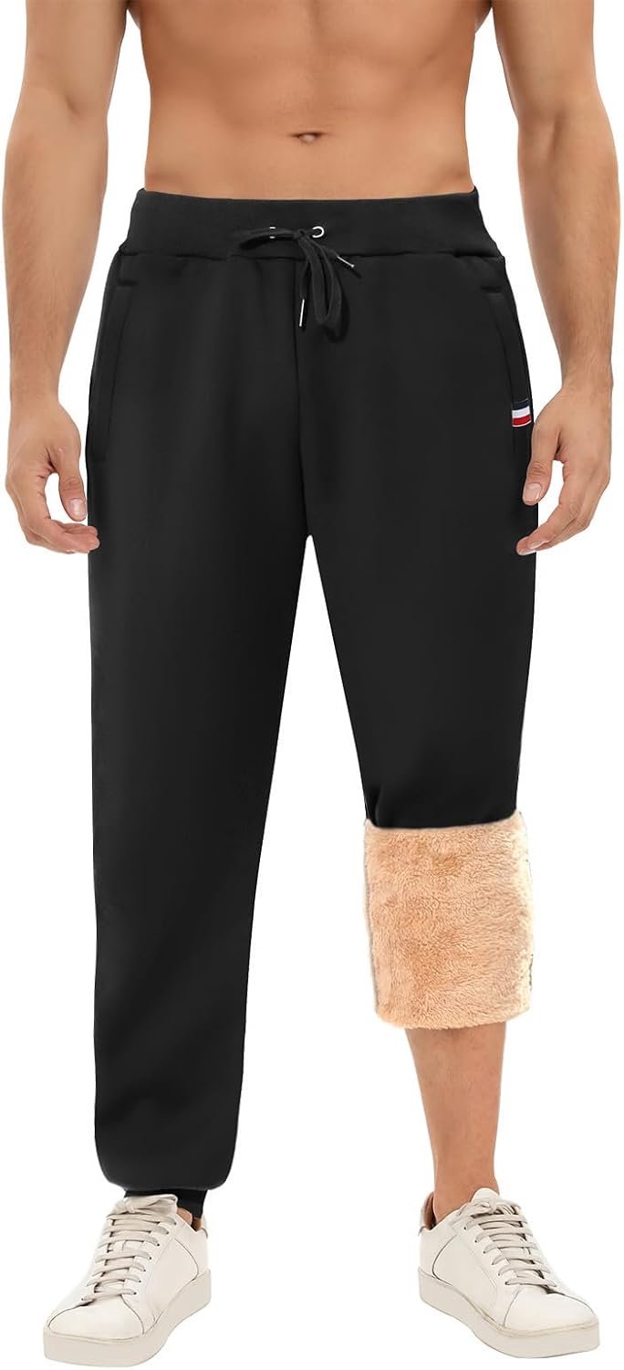 Voqeen Joggingbroek, voor heren, warm, sportbroek, met ritssluiting, zakken, vrijetijdsbroek, lange sweatpants, trekkoord, sherpa, fleece, gevoerd