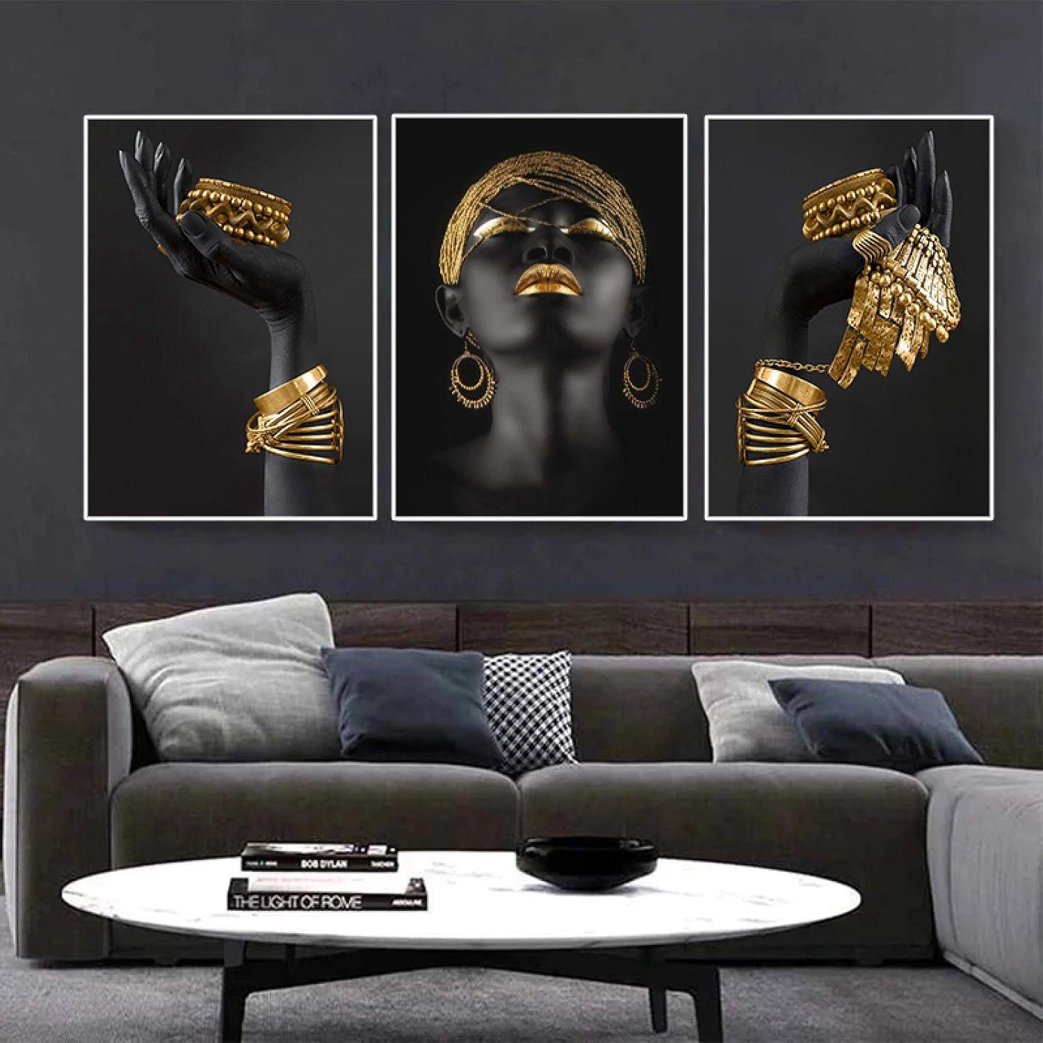 Moderne Afrikaanse Vrouwen Muur Kunst Poster Zwart Meisje Sieraden Canvas Schilderij Woonkamer Woondecoratie Foto 40x60cmx3 Frameless