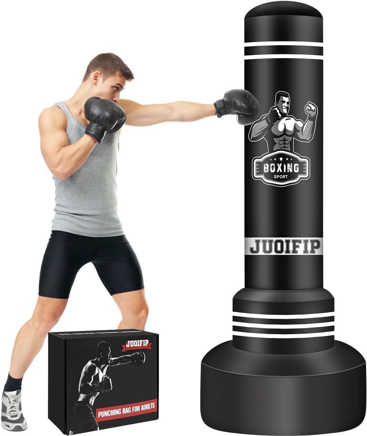 Vrijstaande Bokszak voor Volwassenen, 175 cm, Zware Bokszak met Standaard, Ideaal voor Kickboksen, MMA en Fitness Training