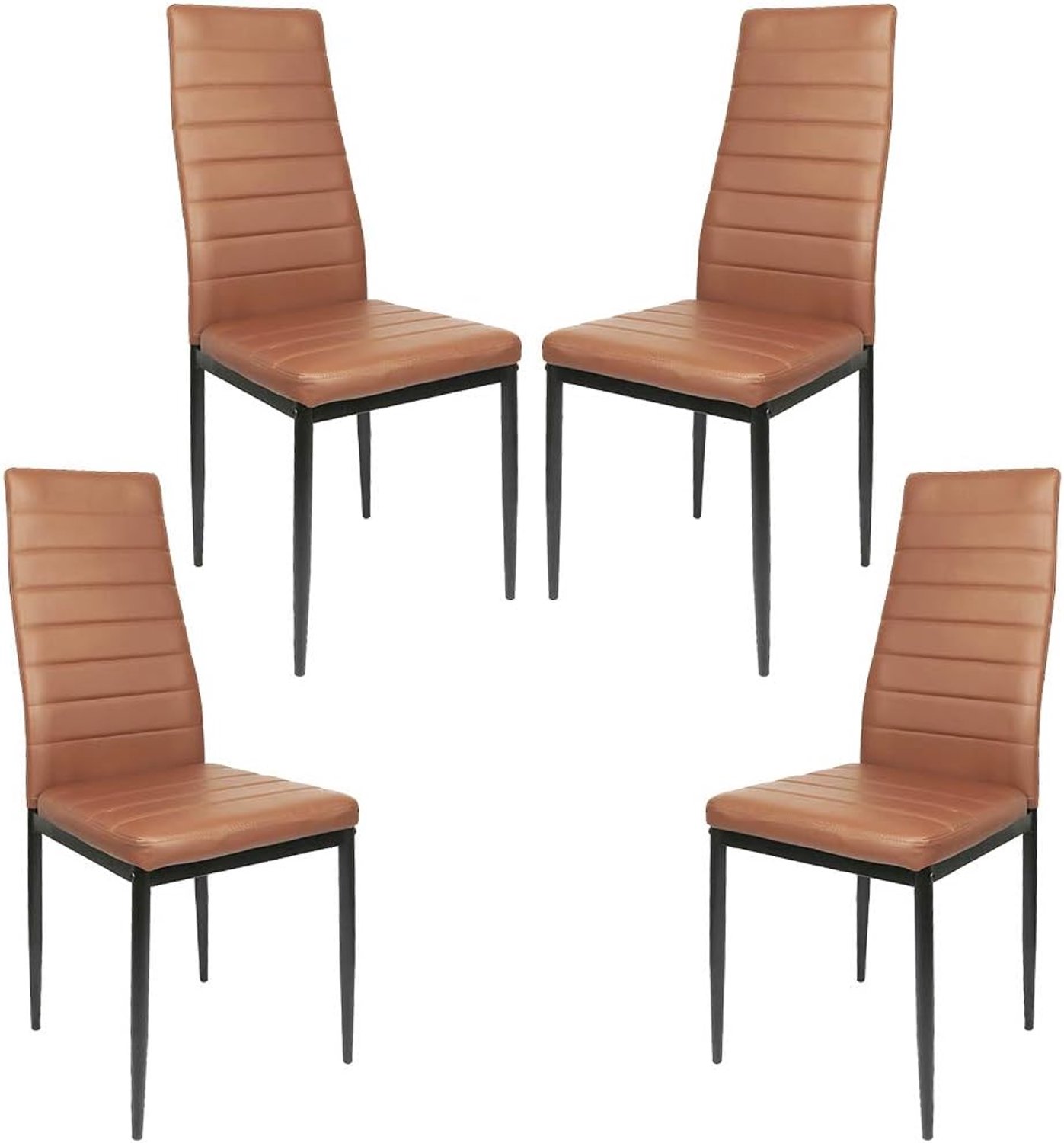 Supfine Set van 4 eetkamerstoelen, eetkamerstoelen voor keuken, eetkamerstoel met hoge rugleuning, van kunstleer, comfortabele eettafel (48 x 42 x 97 cm, bruin, 4)