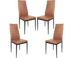 Supfine Set van 4 eetkamerstoelen, eetkamerstoelen voor keuken, eetkamerstoel met hoge rugleuning, van kunstleer, comfortabele eettafel (48 x 42 x 97 cm, bruin, 4)