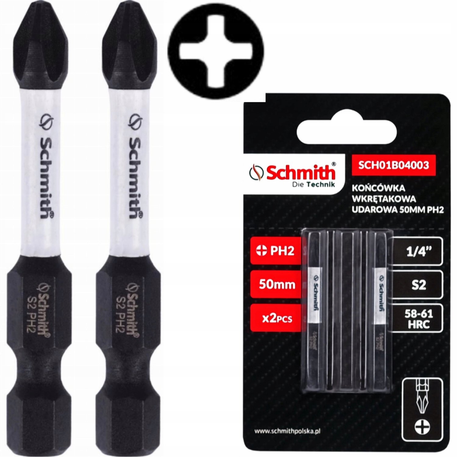 Schmith Slagmoer Bits PH2 50mm Magnetisch 2 Stuks