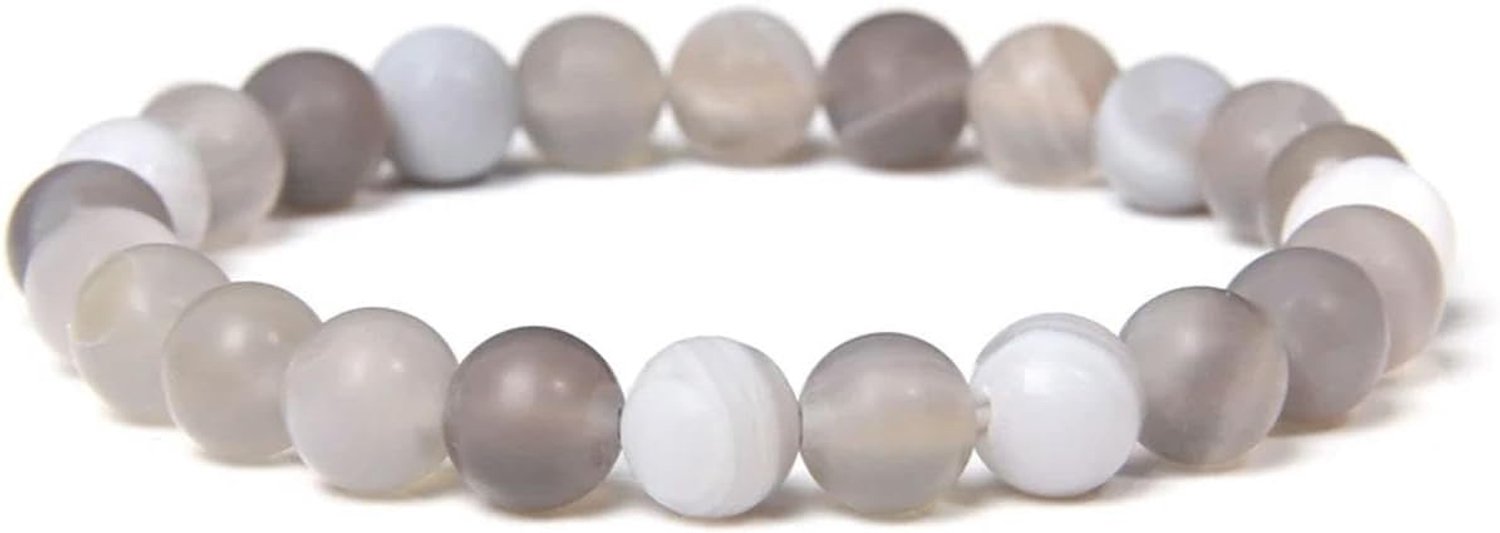 8MM Witte Steen Armband Zwart Lava Grijs Agaat Stretch Armbanden Voor Vrouwen Mannen Elastische Armbanden Yoga, 21cm, Steen Emaille Glas, Zirkonia Agaat obsidiaan