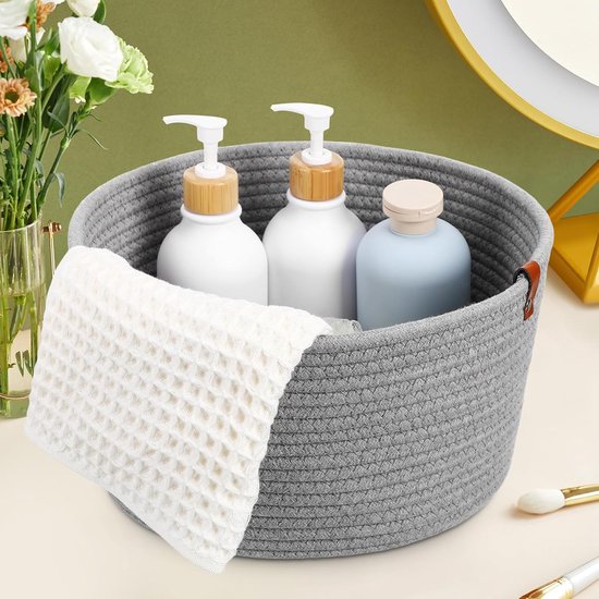 2 Stuks Katoenen Touwmanden met Stevige Geweven Opbergmanden in Neutrale Kleur Modern Design voor Organiseren van Diverse Spullen in Huis Kantoor Kinderkamer — afbeelding 3